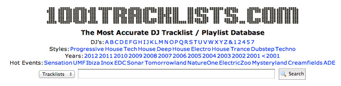 DJ set list database